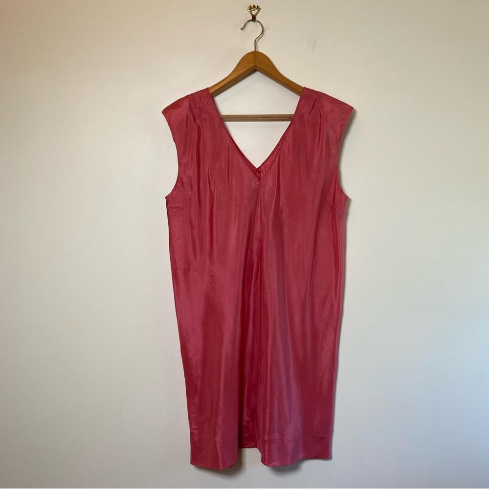 MARIAN CLAYDEN Pink Vintage 90s Black Tissue Silk Dress Padded Shoulders